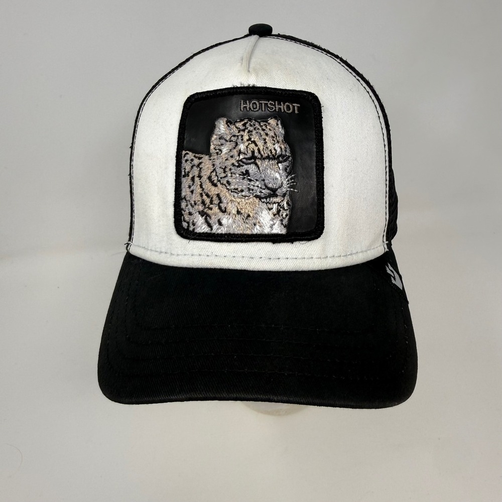 Goorin Bros The Farm Hotshot Snow Leopard Trucker Hat Black White Snapback Cap